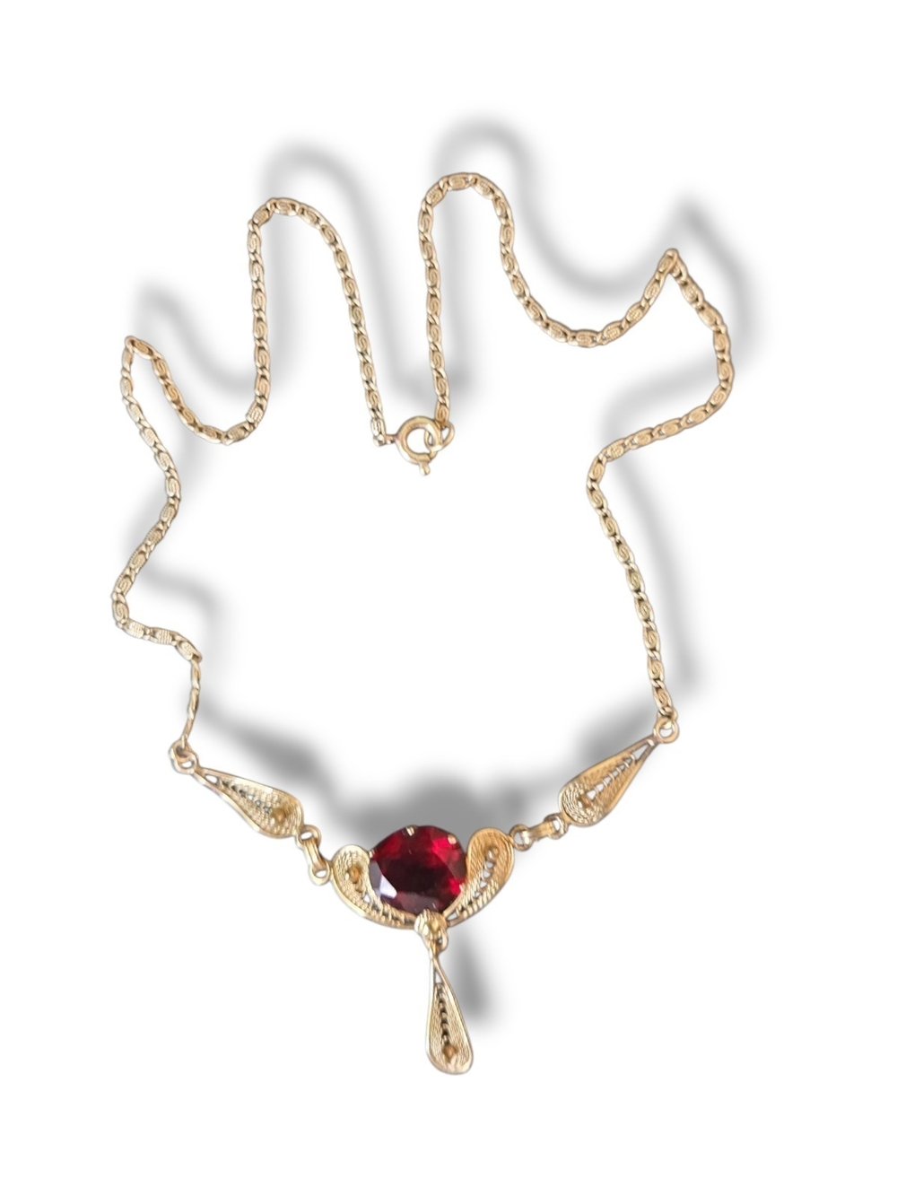 vintage Van Dell Gold Filled  Necklace with Deep Red Ruby Center Gem